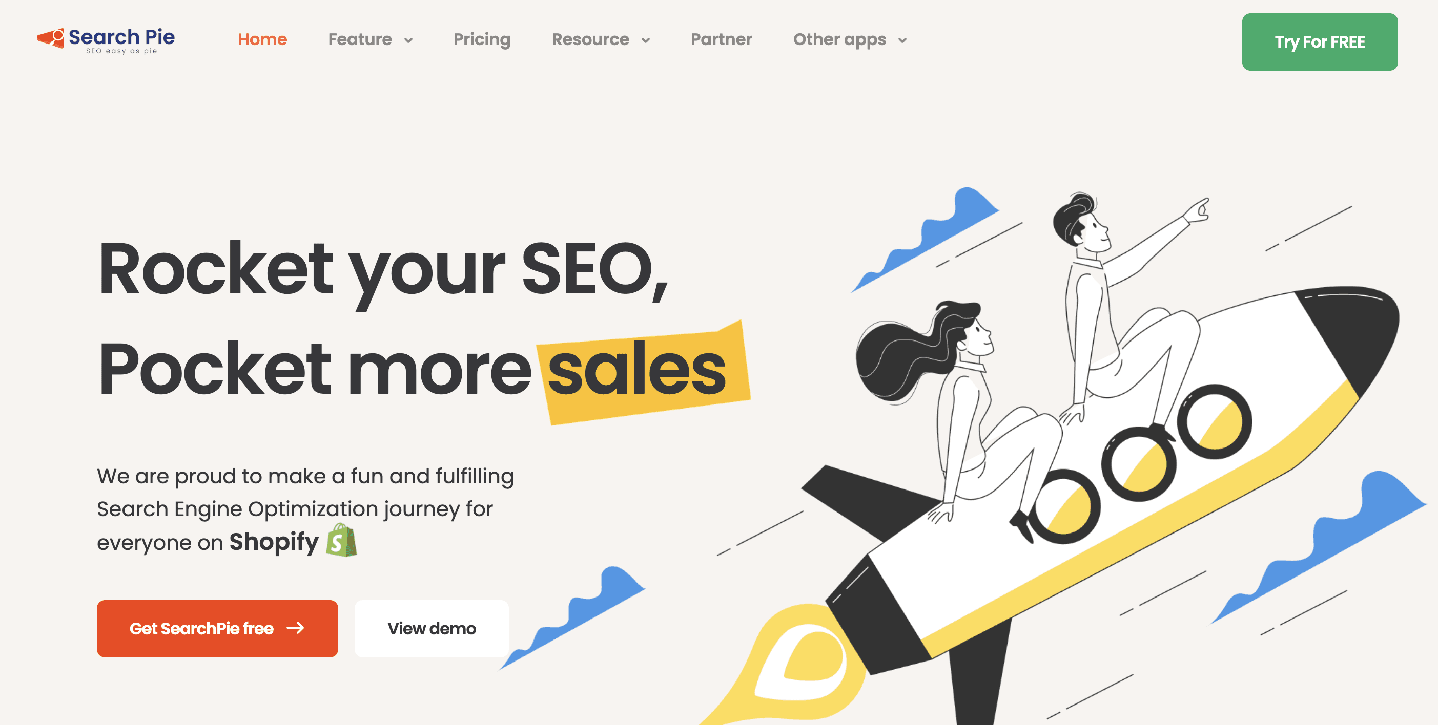 SearchPie Shopify app main page