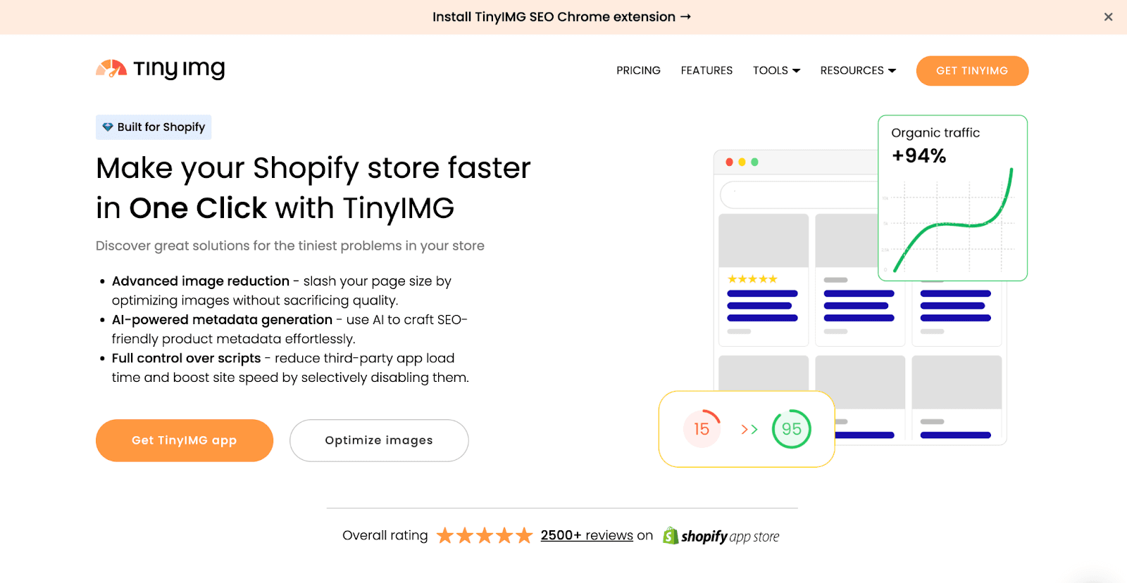 TinyIMG Shopify app main page