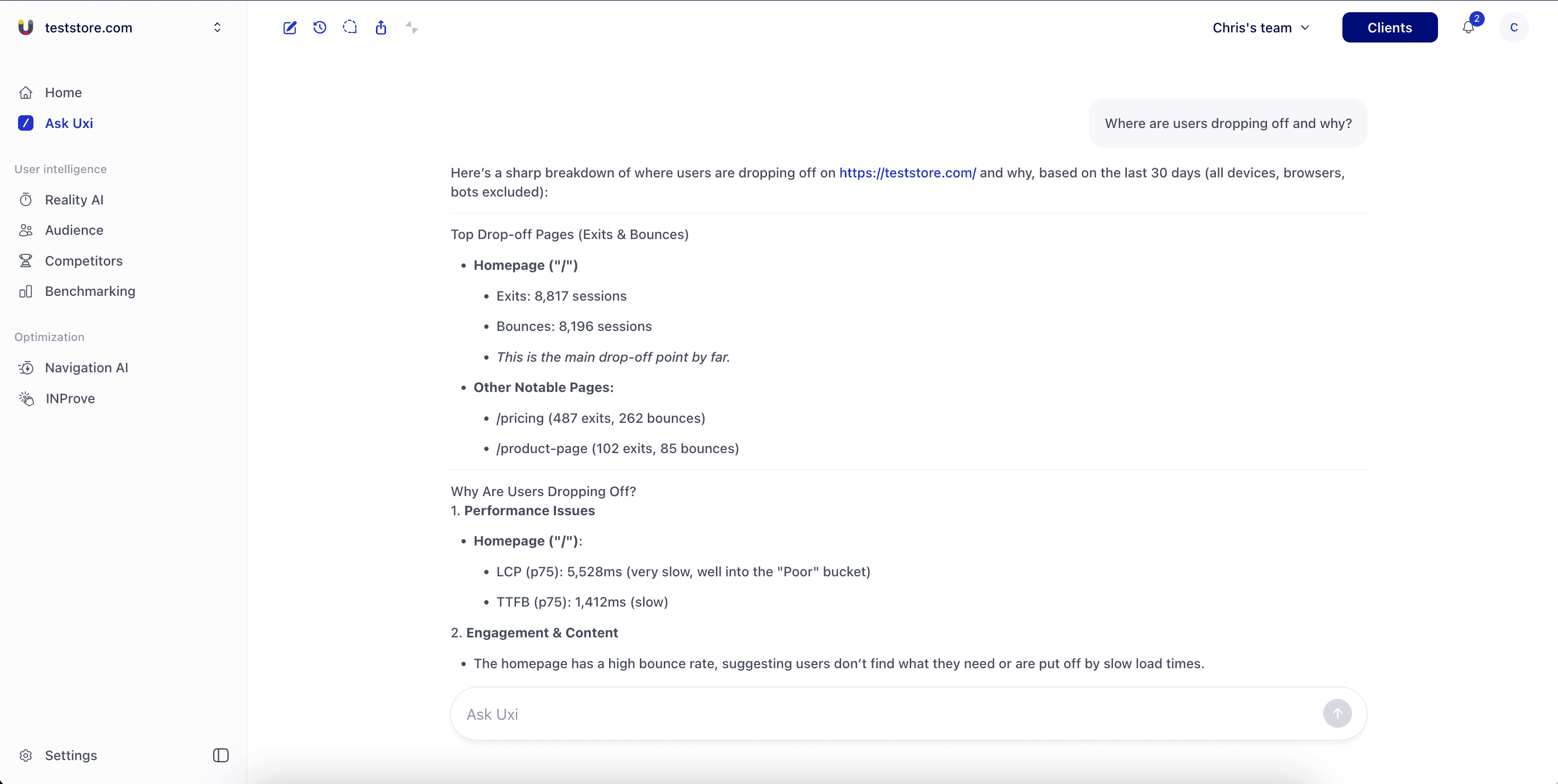 Uxi pointing out improvements to the site 