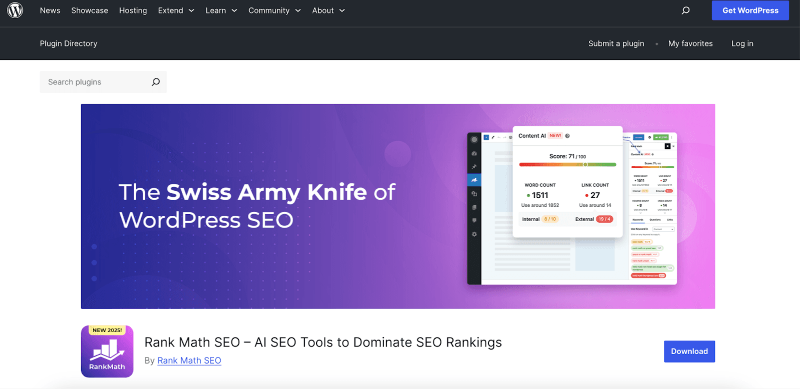 RankMath SEO wordpress page