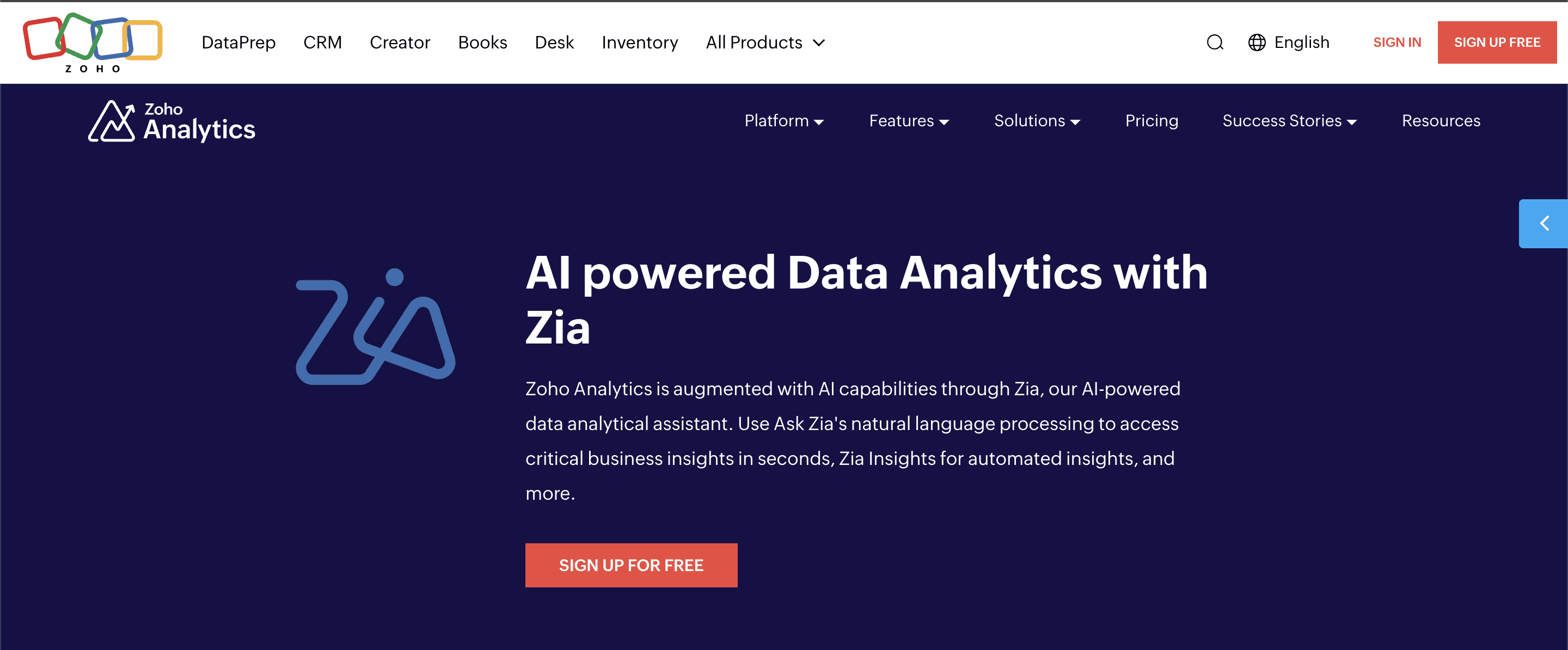 Zoho Home page