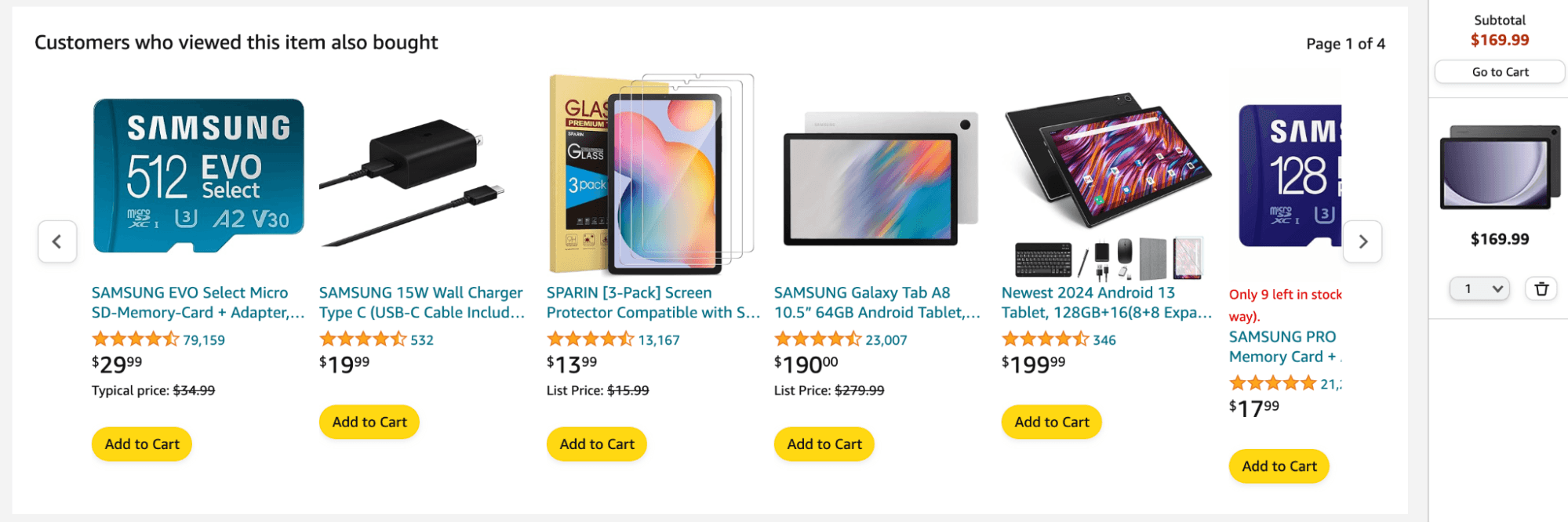 Amazon recommended products row, customers who viewed this item also bought widget