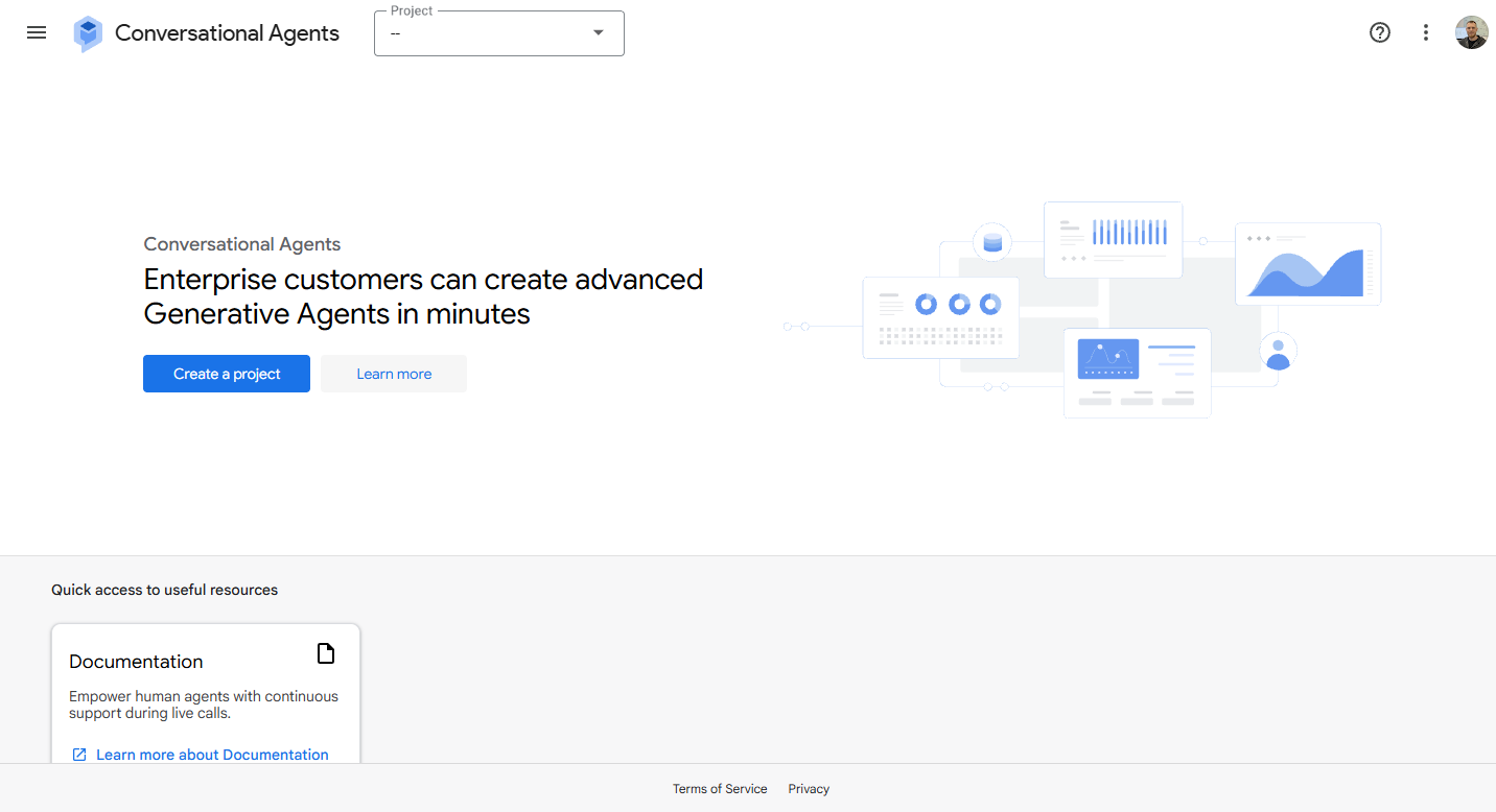 Google Conversational Agents console for building generative AI agents