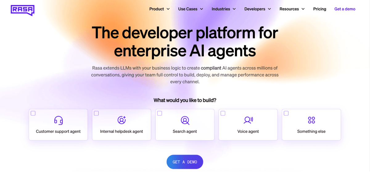 Rasa developer platform homepage for building enterprise AI agents