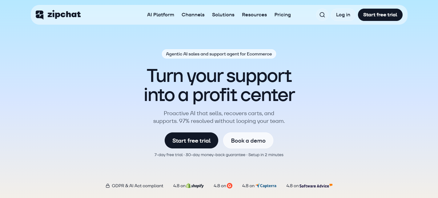 Zipchat Conversational AI for ecommerce