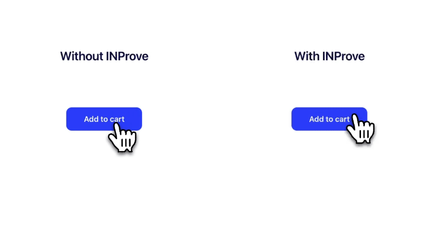 Side-by-side add to cart demo comparing click response without and with INProve