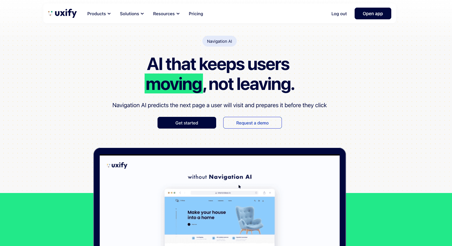 Uxify Navigation AI homepage