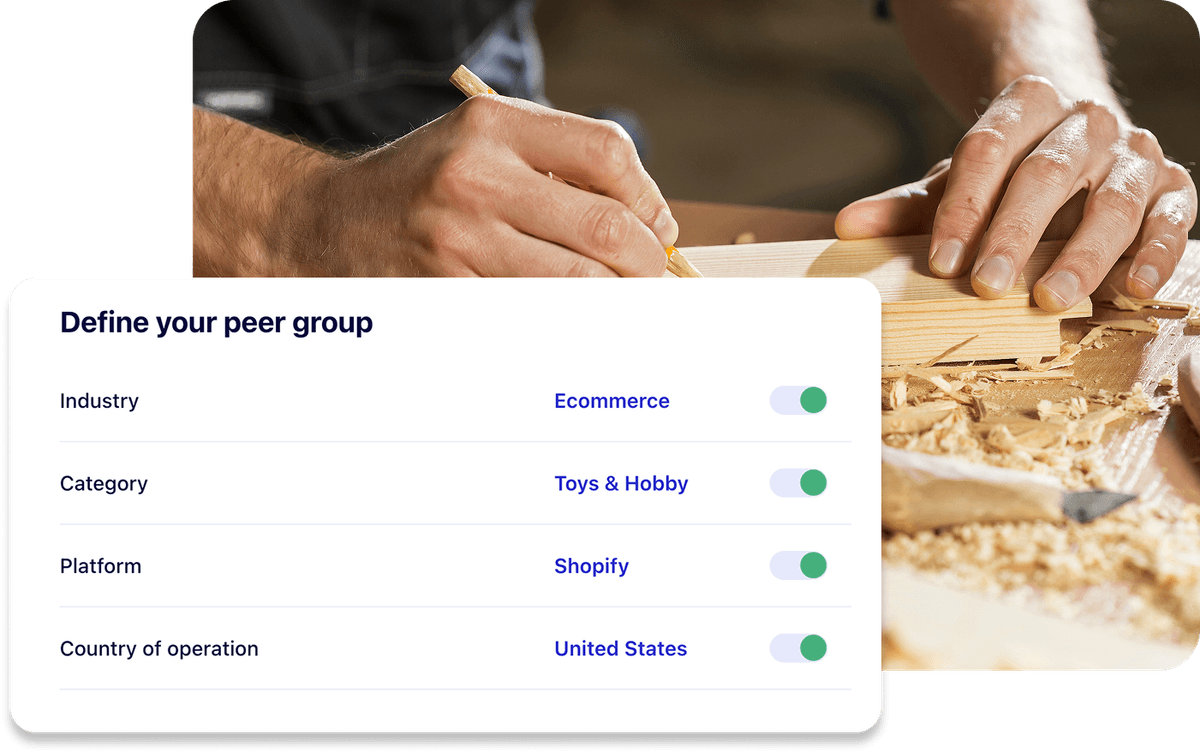 Benchmarking setup screen for industry, category, platform, and market context