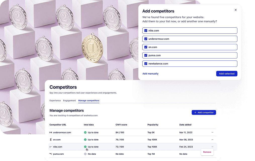Uxify dashboard showing real competitors discovered across search engines and LLMs